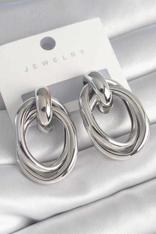 Pirinç Gümüş Renk Oval Sarmal Model Kadın Küpe - EBJ240510W23840