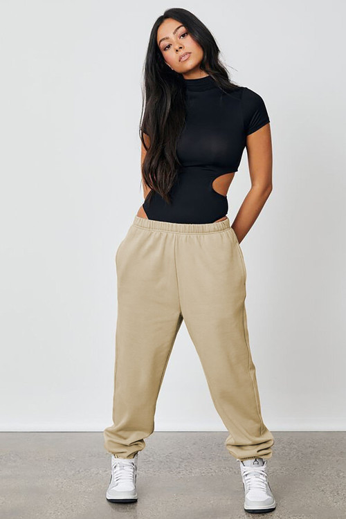 Kadın Bej Beli Lastikli Oversize Eşofman Altı Mg1235