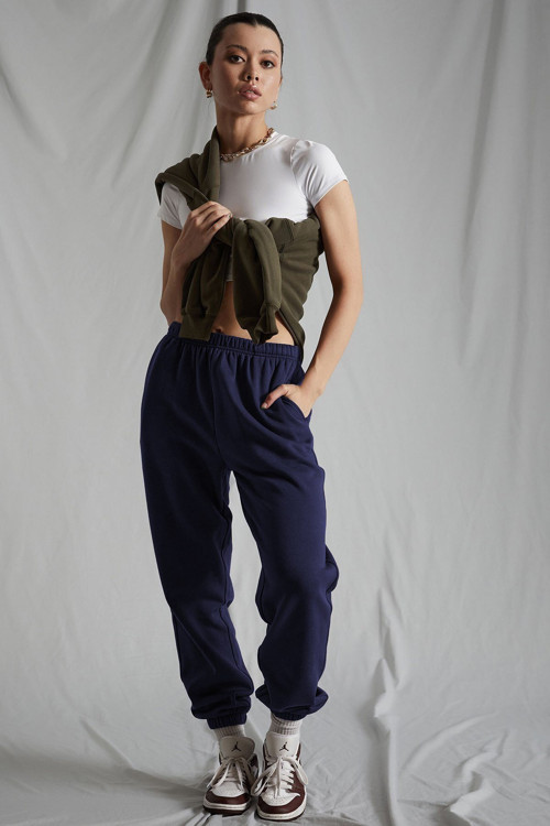 Kadın Lacivert Beli Lastikli Oversize Eşofman Altı Mg1235