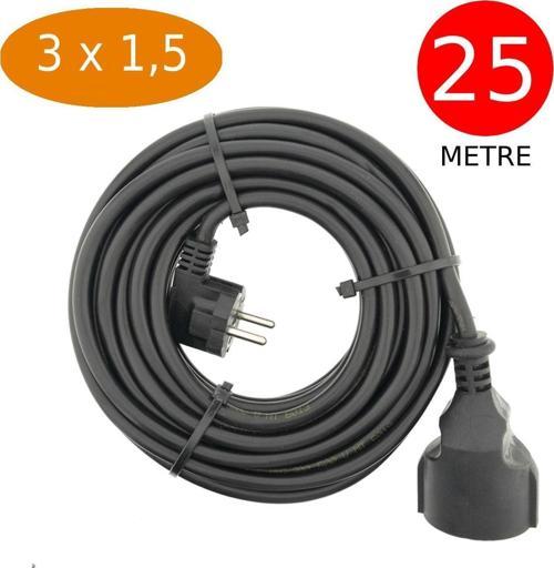 25 Metre Uzatma Kablosu 3 X 1,5 Mm Ttr Bakır Kablo Erkek Fiş Dişi Fiş Baskılı Seyyar Ara Kablo