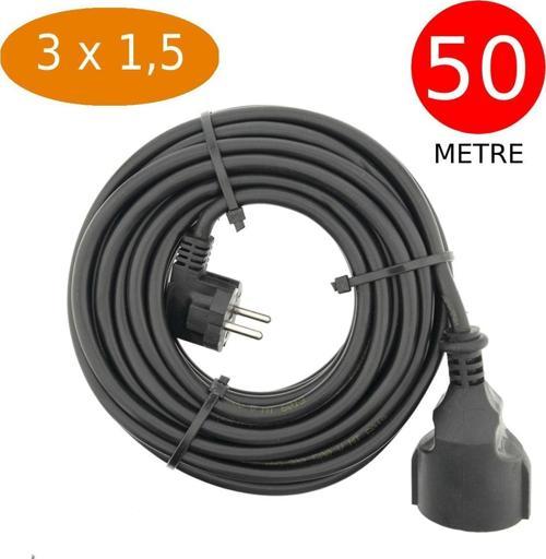 50 Metre Uzatma Kablosu 3 X 1,5 Mm Ttr Bakır Kablo Erkek Fiş Dişi Fiş Baskılı Seyyar Ara Kablo