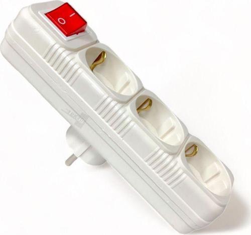 Fiş Priz Üçlü Topraklı Anahtarlı Golyat Beyaz
