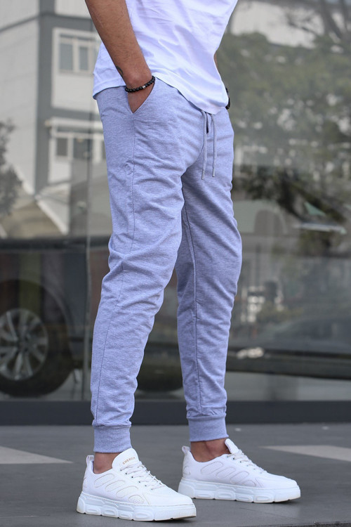 Gri Paçası Lastikli Erkek Battal Boy Eşofman Altı E6583