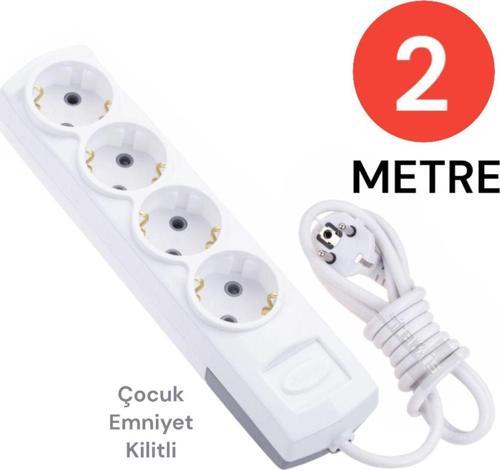 Grup Priz Topraklı 4 Lü 2 Metre Çocuk Korumalı Çoklu Priz Seyyar Ara Kablo Uzatma Kablosu