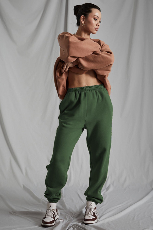 Kadın Haki Beli Lastikli Oversize Eşofman Altı Mg1235