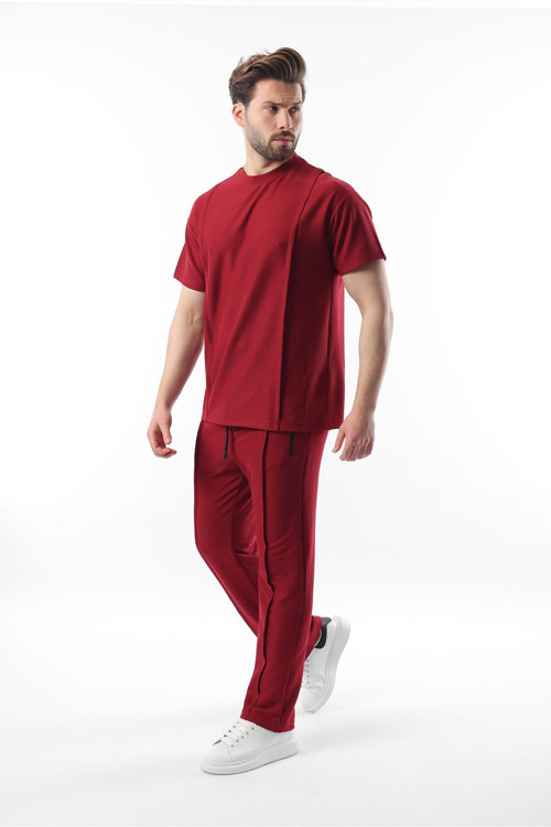 Bordo Önü Pileli Overfit Erkek Takım E7304