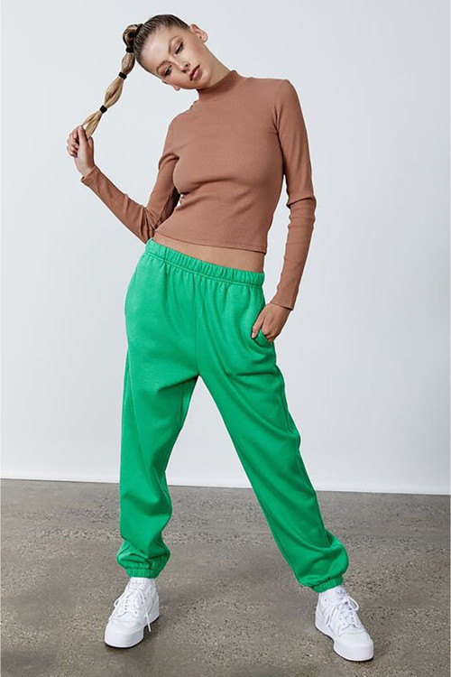 Kadın Yeşil Beli Lastikli Oversize Eşofman Altı Mg1235