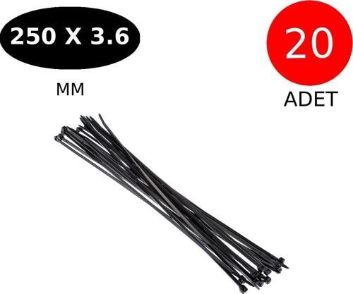 Plastik Kablo Bağı Cırt Kelepçe 250 Mm X 3.6 Mm Siyah 20 Adet