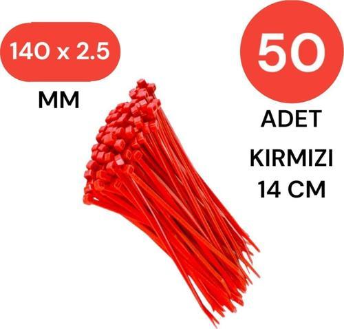 Plastik Kablo Bağı Klipsi Cırt Kelepçe 140 Mm X 2.5 Mm Kırmızı 50 Adet