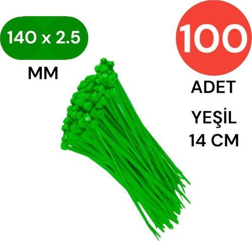 Plastik Kablo Bağı Klipsi Cırt Kelepçe 140 Mm X 2.5 Mm Yeşil 100 Adet