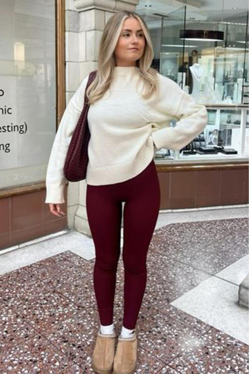 Bordo Yüksek Bel Kadın Tayt Mg2230