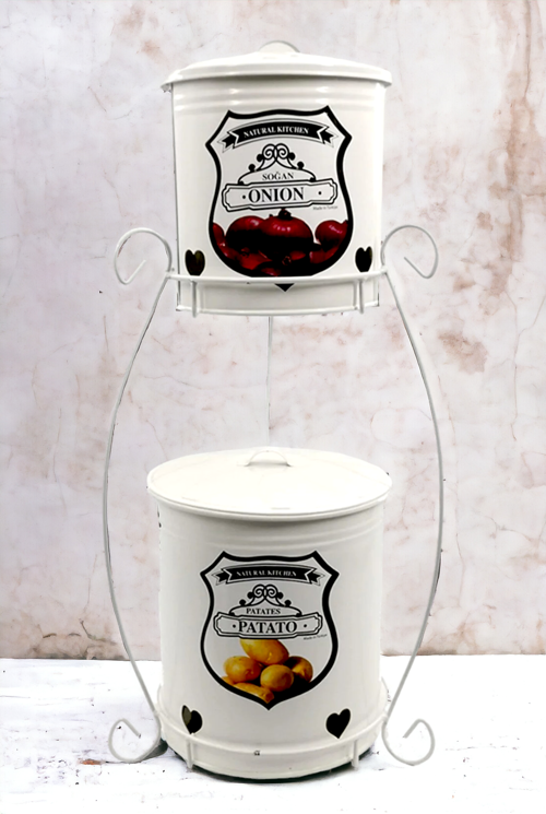 2 Katlı Patates Soğan Sebze Kovası | Çok Amaçlı Pratik 2 Katlı Saklama Kabı Soğan Patateslik Beyaz