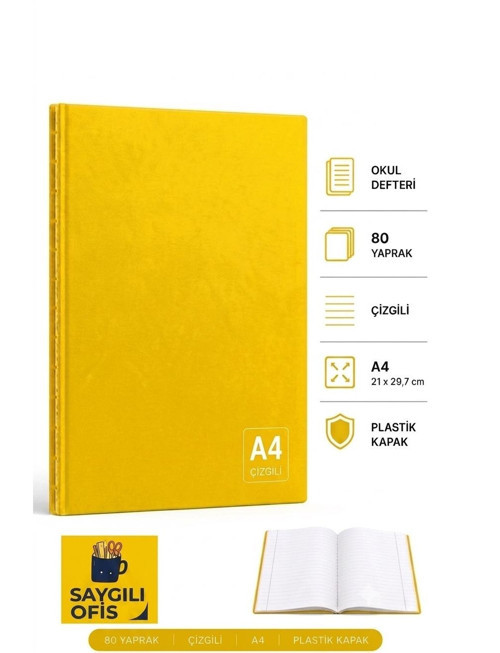 SaygılıOfis 80 Yaprak A4 DİKİŞLİ DÜZ Pp Kapak ÇİZGİLİ Defter