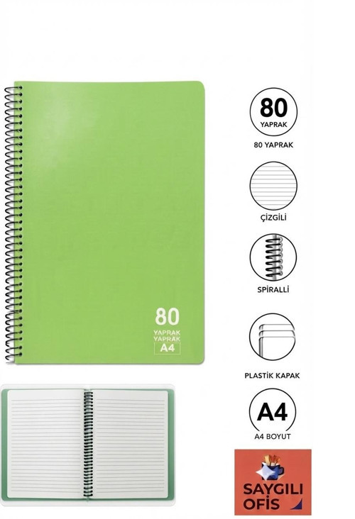 SaygılıOfis 80 Yaprak A4 Spiralli Pp Kapak Çizgili Defter