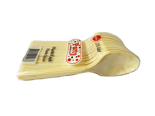 Plastik Krem Renk Kaşık - Parti Davet Piknik Çorba Yemek Kaşığı - 18 Cm. - 25 Adetlik Paket