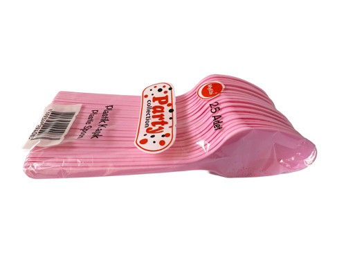 Plastik Lüx Pembe Renk Kaşık - Parti Davet Piknik Çorba Yemek Kaşığı - 18 Cm. - 25'li Paket