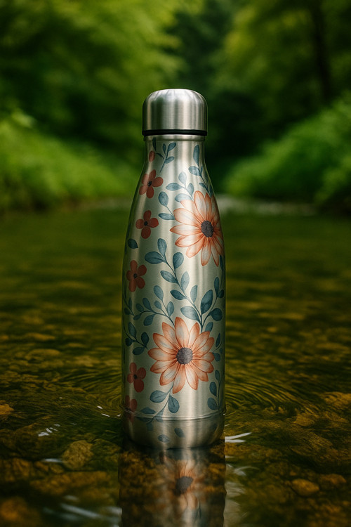 Bellevie Floral Steel Paslanmaz Çelik Çift Katmanlı Su Şişesi 500 Ml - Yeni Çiçek Deseniyle !