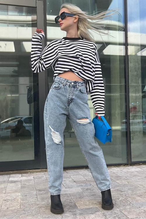Mad Girls Mavi Yırtık Jean Mg1156