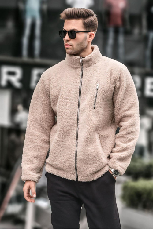 Bej Fermuarlı Peluş Sweatshirt 6152