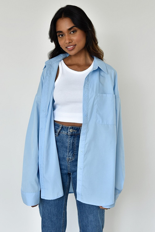 Mavi Oversize Basic Cepli Poplin Gömlek Mg1530