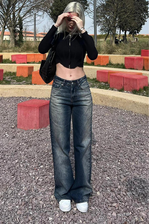 Soluk Mavi Straight Wide Kadın Jean Mg1996