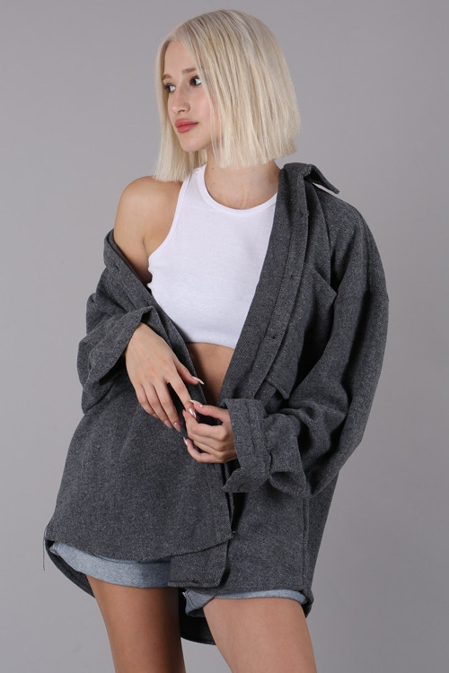 Gri Oversize Gömlek Ceket Mg1562
