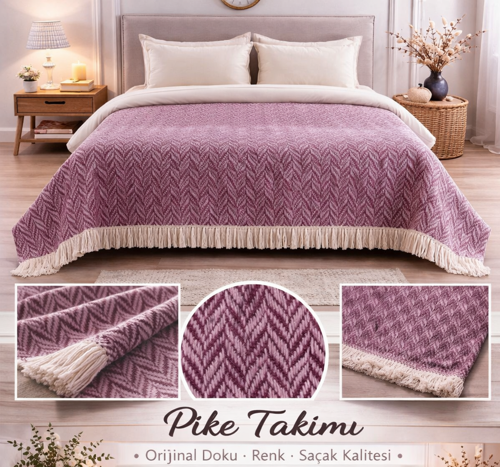 Naturel Tek Kişilik Pike Takımı-mürdüm - Krem MT104