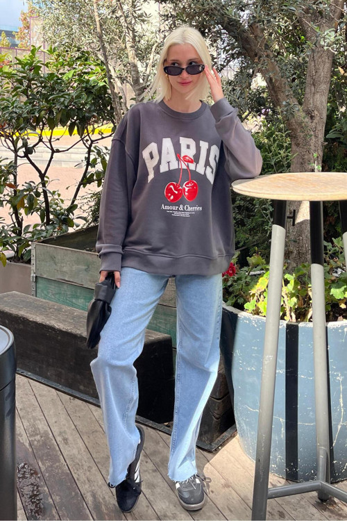 Füme Bisiklet Yaka Basic Sweatshirt Mg2233