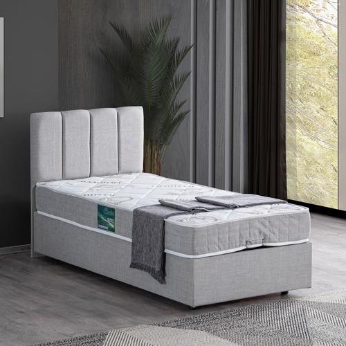 Mobilya Defne Tek Kişilik Baza Başlık Seti Açık Gri 90x190 cm
