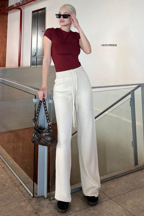 Bej Beli Ayarlanabilir Geniş Paça Pantolon Mg2089