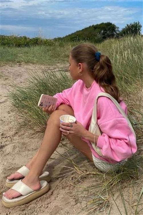 Pembe Bisiklet Yaka Basic Sweatshirt Mg1559