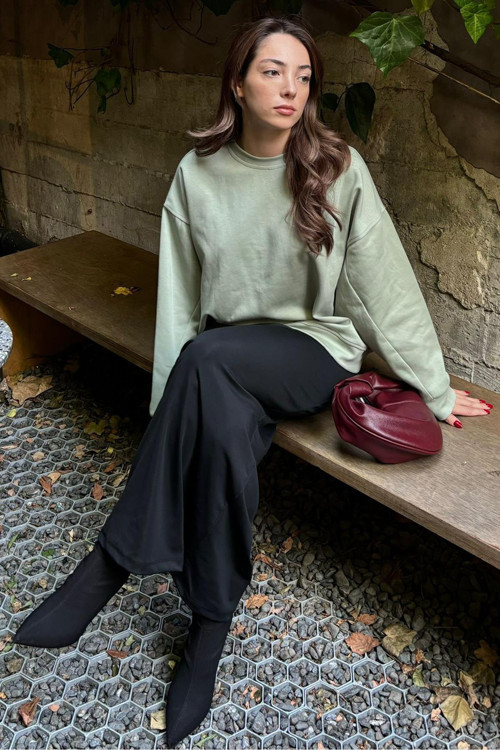 Mint Yeşili Bisiklet Yaka Basic Sweatshirt Mg2185