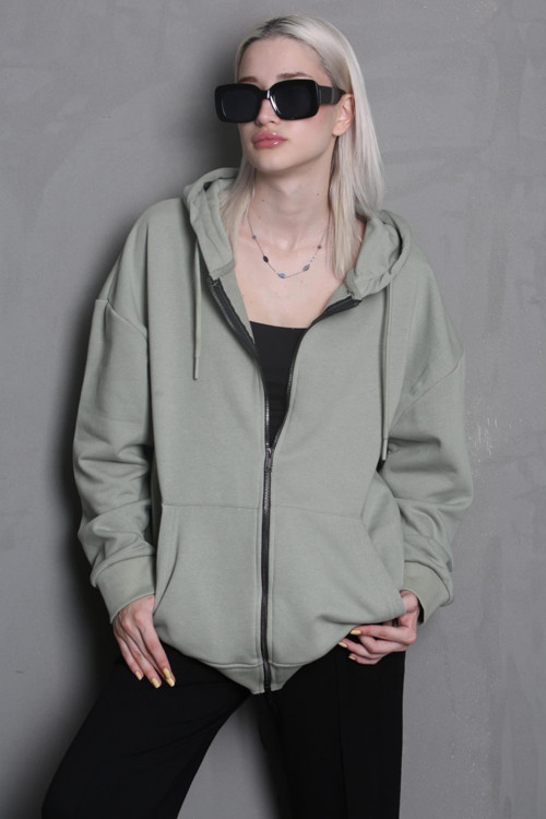 Mint Yeşili Kapüşonlu Basic Sweatshirt Mg1900