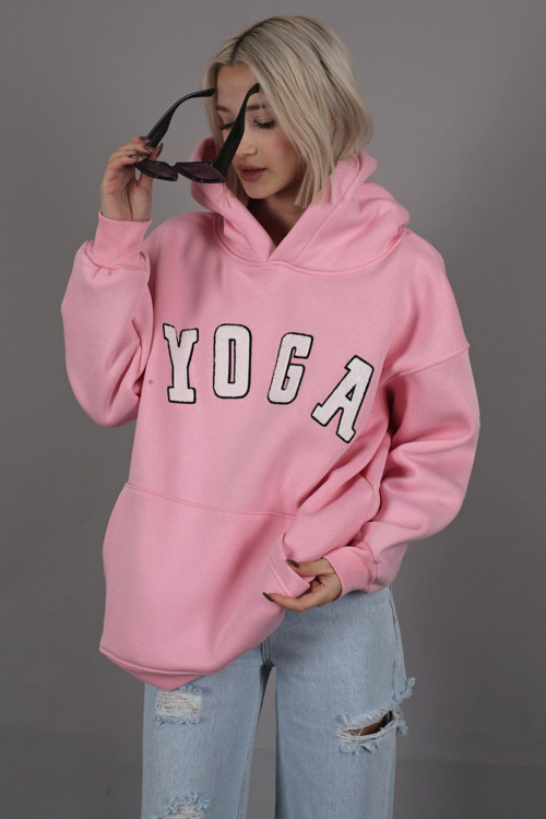Pembe Nakışlı Oversize Kapüşonlu Sweatshirt Mg1580