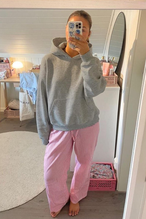 Grimelanj Kapüşonlu Şardonlu Oversize Cepli Sweatshirt Mg2206