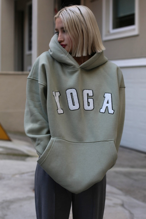 Mint Yeşili Nakışlı Oversize Kapüşonlu Sweatshirt Mg1580