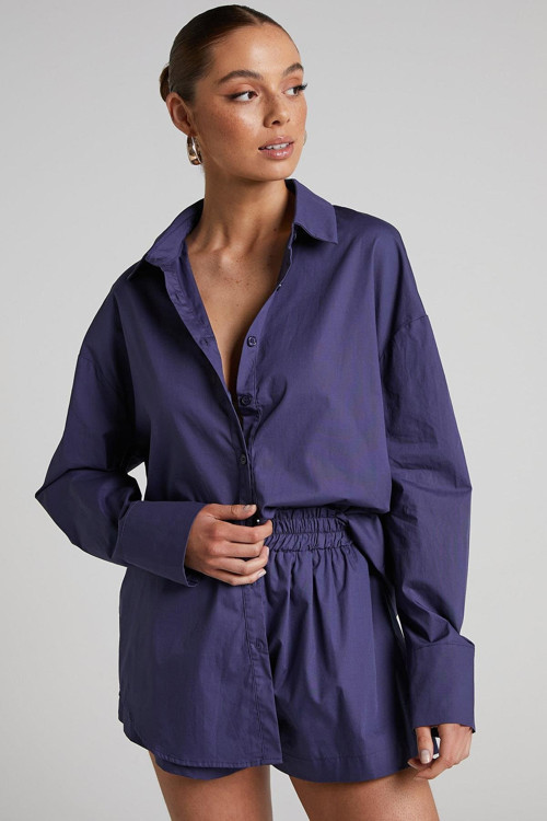 Mor Oversize Basic Kadın Gömlek Mg1794