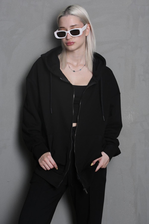 Siyah Kapüşonlu Basic Sweatshirt Mg1900