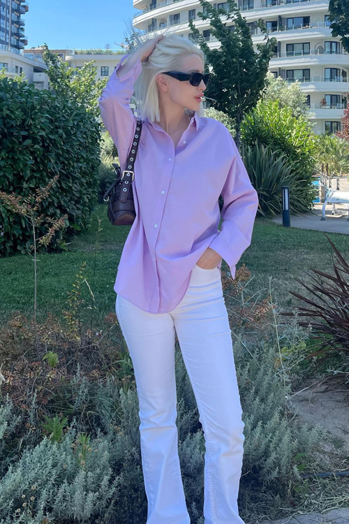 Mad Girls Lila Oversize Gömlek Mg1369