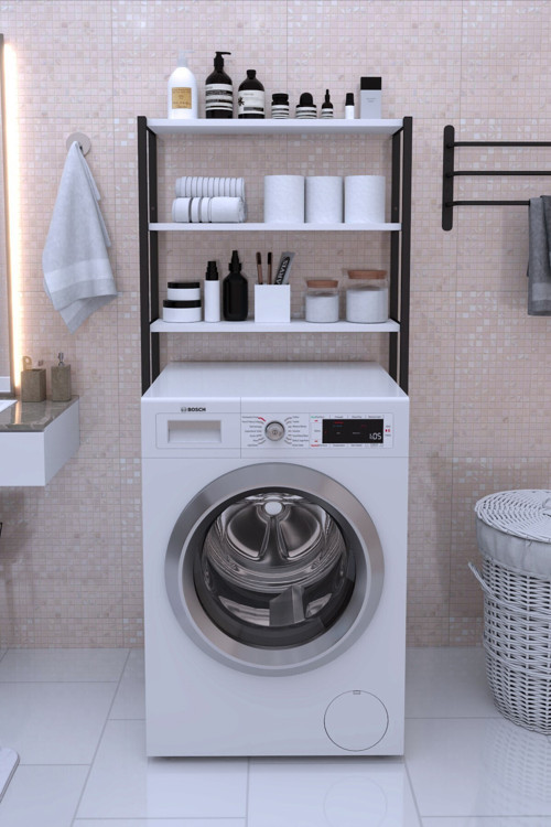 Dizayn Motion Çamaşır Makinesi Üstü Düzenleyici Raf Banyo Rafı Makina Üstü Çok Amaçlı Dolap - Beyaz