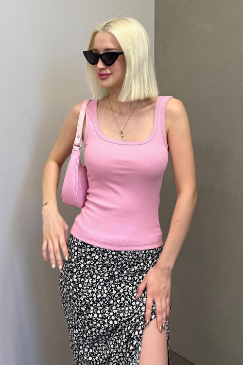 Pembe Fitilli Görünümlü Askılı Basic Atlet Mg2057