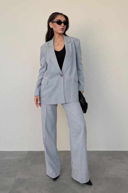 Gri Oversize Blazer Kadın Ceket Mg2445