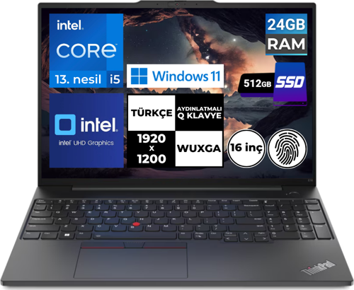 ThinkPad E16 Gen1 i5-1335U 24 GB 512 GB SSD 16" WUXGA Windows 11 Home 21JN0005TX BT22