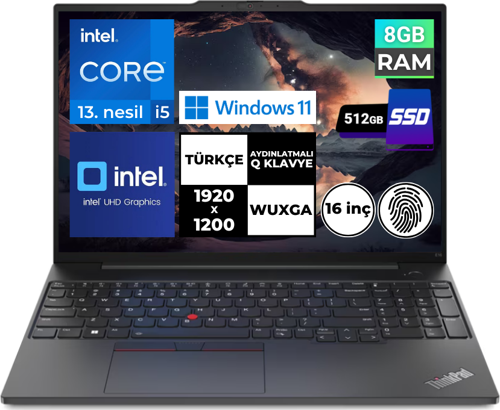 ThinkPad E16 Gen1 i5-1335U 8 GB 512 GB SSD 16" WUXGA Windows 11 Home 21JN0005TX BT20