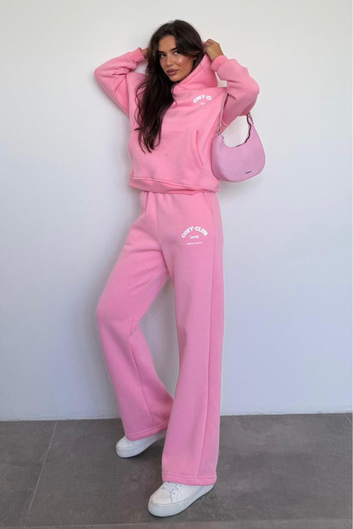 Pembe Kapüşonlu Baskılı Kadın Eşofman Takımı Mg2524