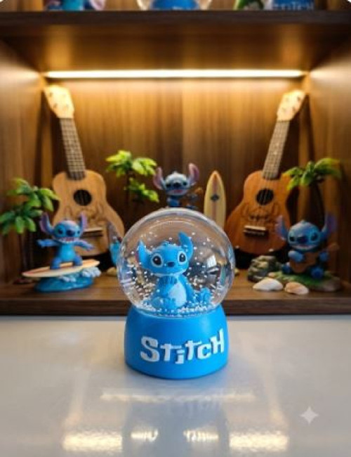 Stitch Işıklı Kar Küresi - 9 cm x 6 cm - Mavi Hediyelik-Dekoratif Kar Küresi