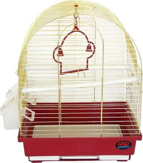 İki Kapılı Davul Muhabbet Kuş Kafesi Kırmızı/Sarı 30x23x39 Cm