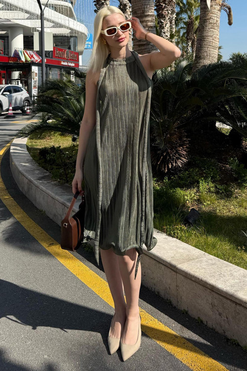 Haki Halter Yaka Kadın Elbise Mg2351