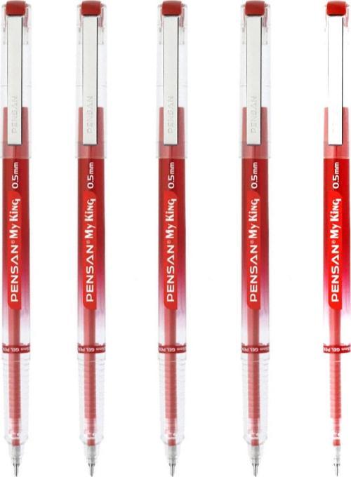 My King İğne Uçlu Metal Klipsli Jel Tükenmez Kalem 0.5 Mm Kırmızı - 5 Adet