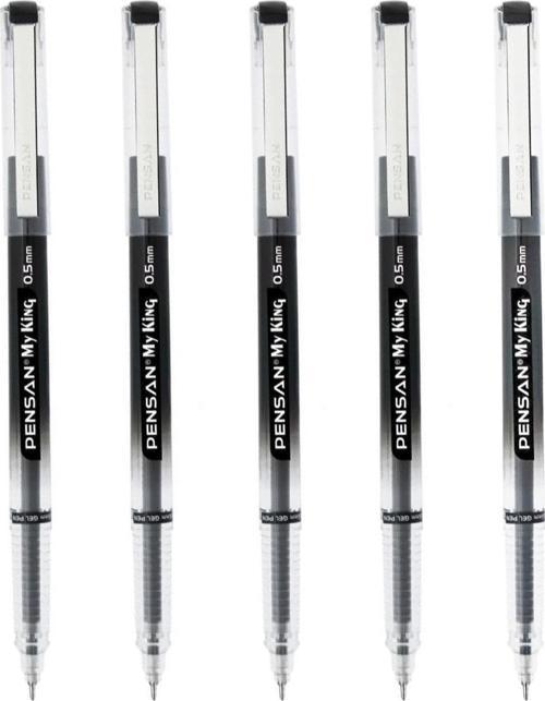 My King İğne Uçlu Metal Klipsli Jel Tükenmez Kalem 0.5 Mm Siyah - 5 Adet